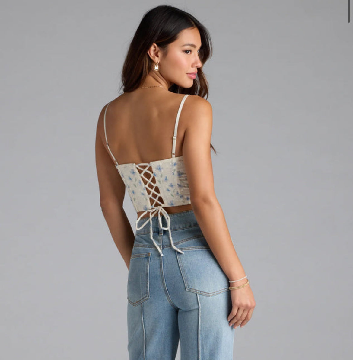 Lace up Floral Bustier