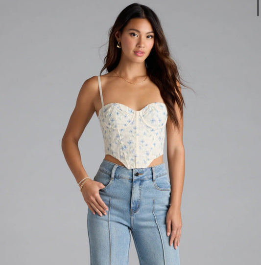 Lace up Floral Bustier